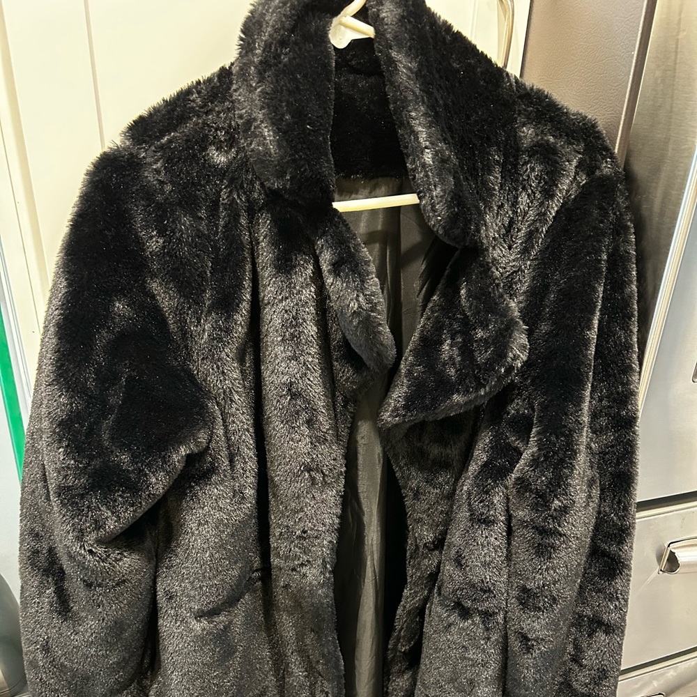Luxurious Black Faux Fur Coat